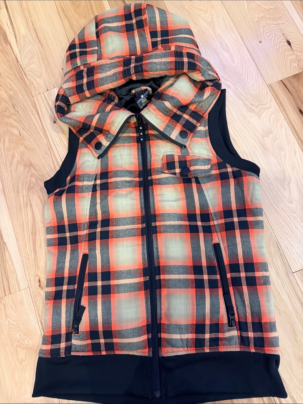 Burton Dryride Hooded Plaid Vest - Orange & Black